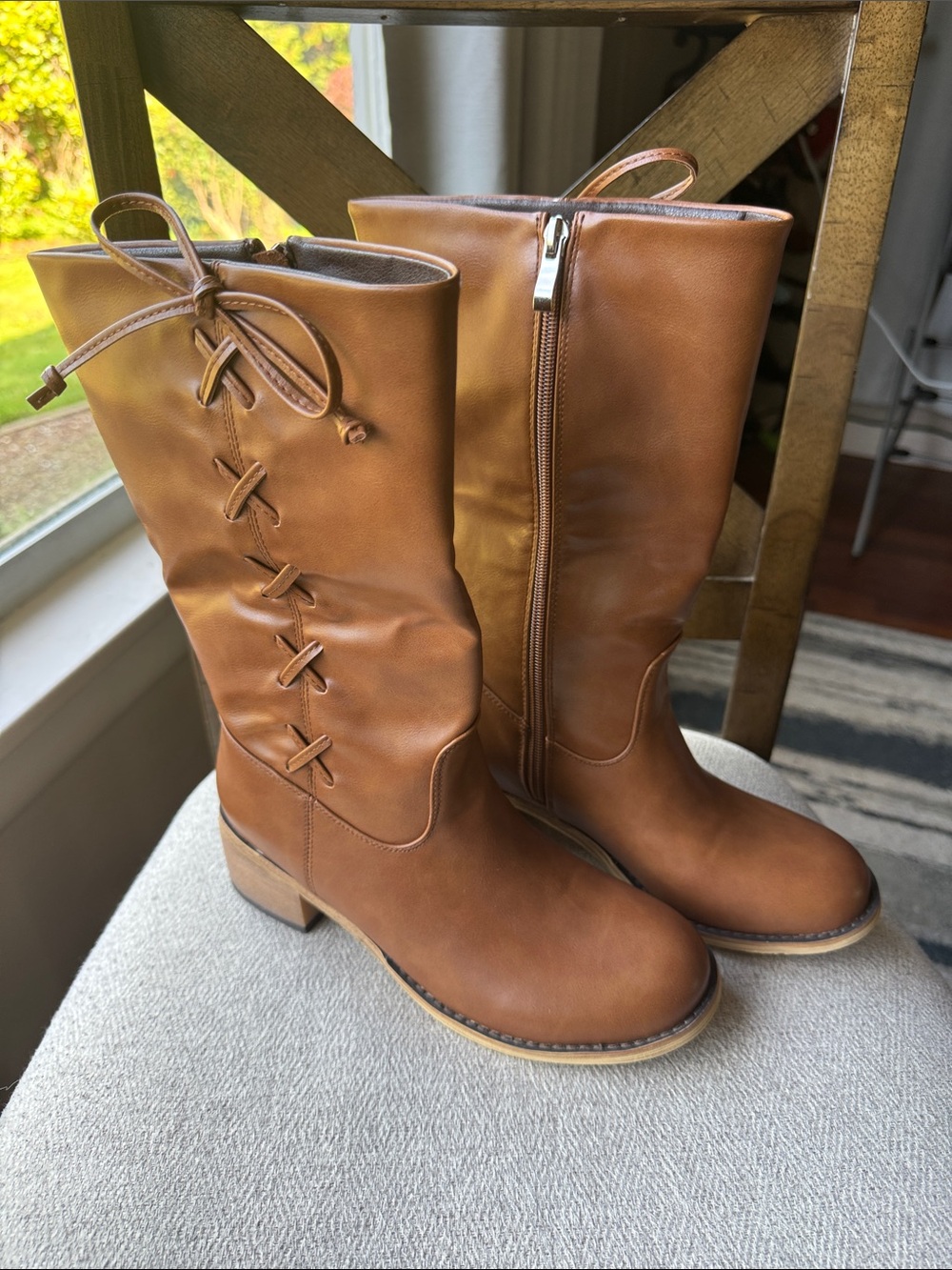 Women's Mid-Calf Leather Boots - Cognac Brown